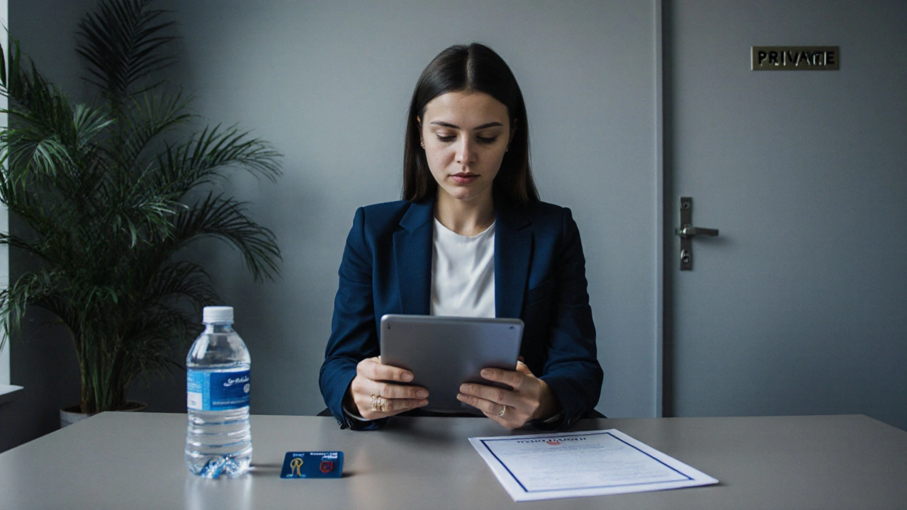 Professional concierge reviewing secure client profiles in a discreet Dubai office.